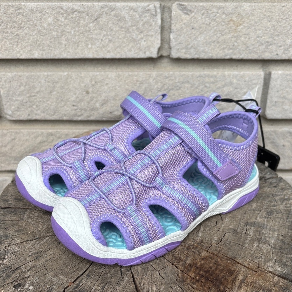 George Metallic Purple Velcro Closed Toe Sandals Sz12